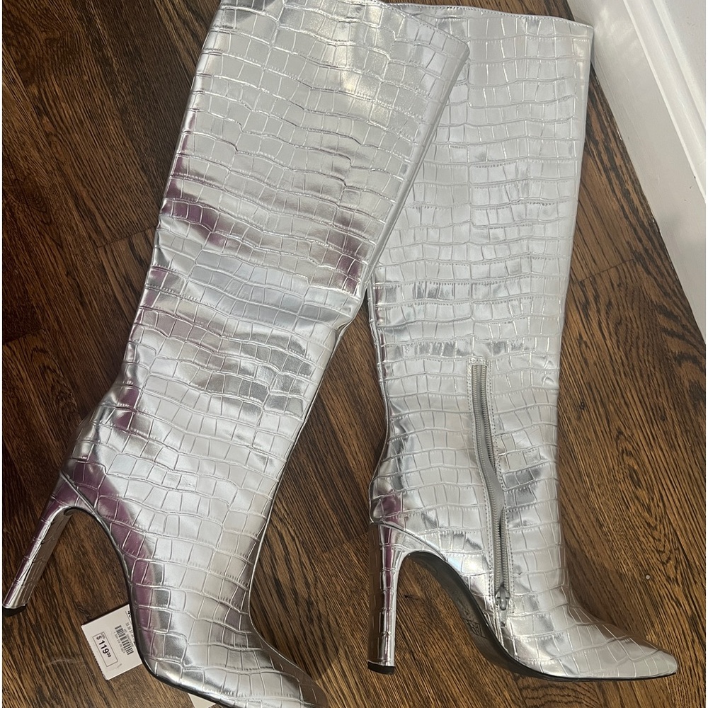Zara metallic Silver tall knee boots